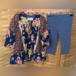 Bonnie Jean 2T Floral Dress with Blue Striped Leggings set